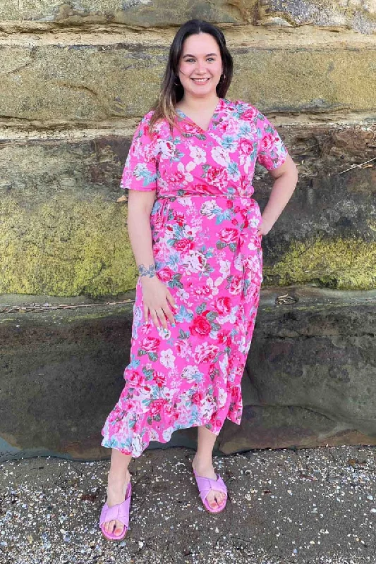 Sara Wrap Dress Pink Roses