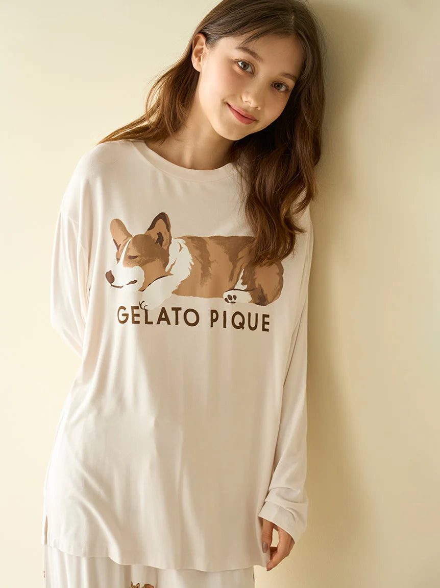 SLEEPING DOG Embroidery Long Sleeve T-Shirt