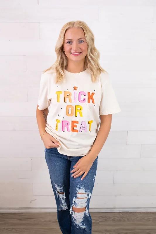 Trick Or Treat Blingy Graphic Tee-Ivory