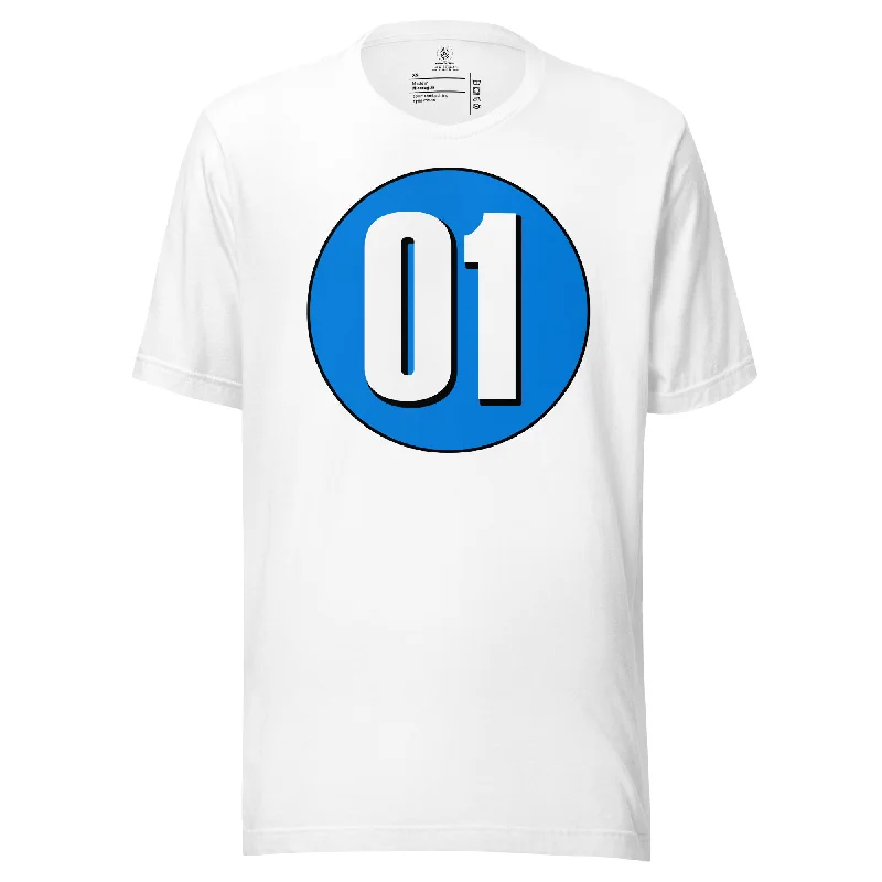 Unisex t-shirt: White on Blue 01