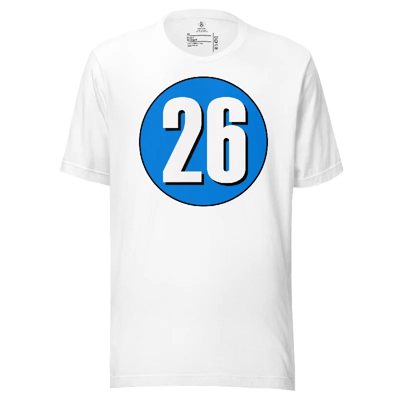 Unisex t-shirt: White on Blue 26