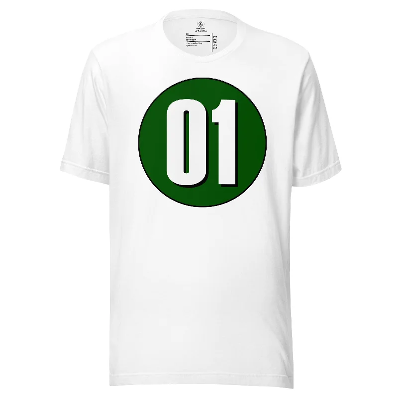 Unisex t-shirt: White on Hunter Green 01