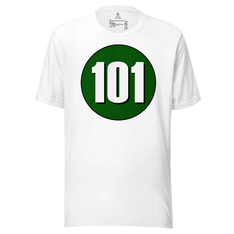 Unisex t-shirt: White on Hunter Green 101