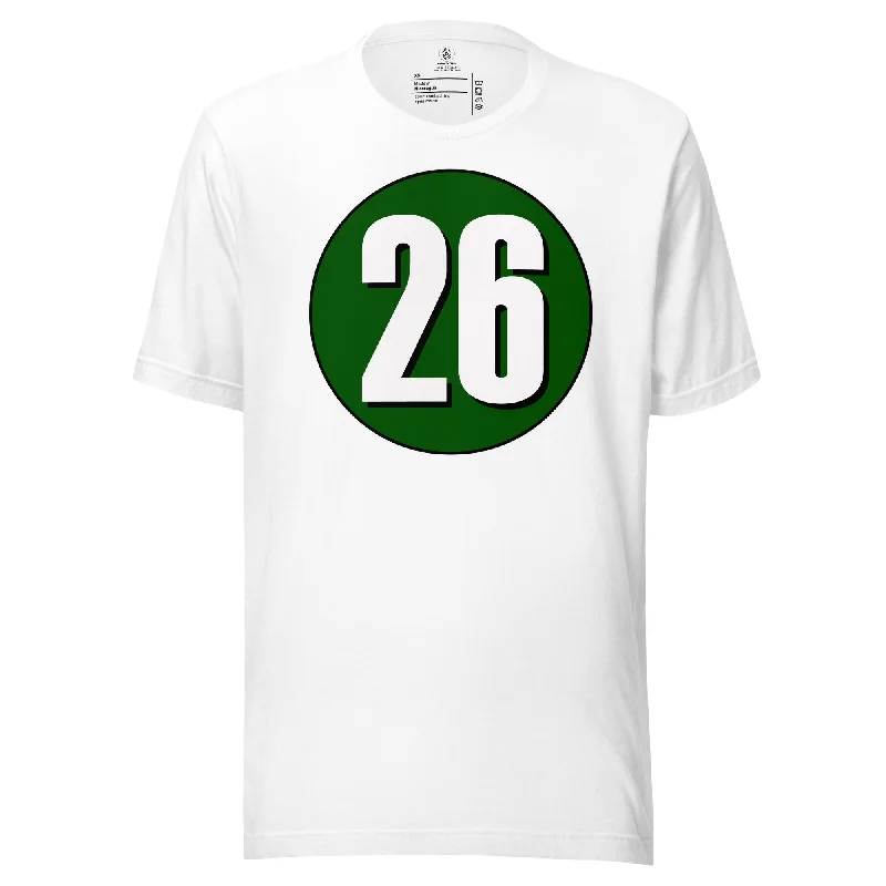 Unisex t-shirt: White on Hunter Green 26