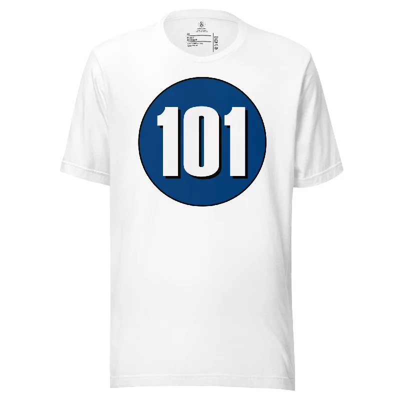 Unisex t-shirt: White on Navy Blue 101