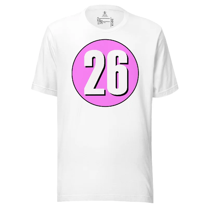 Unisex t-shirt: White on Pink 26