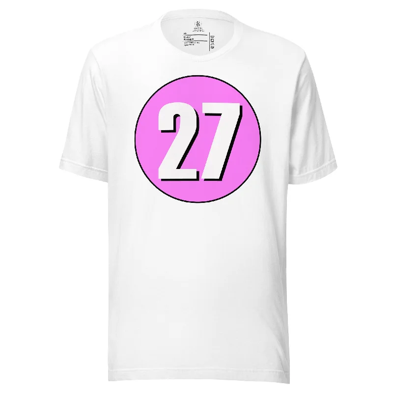 Unisex t-shirt: White on Pink 27