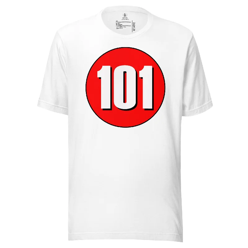 Unisex t-shirt: White on Red 101