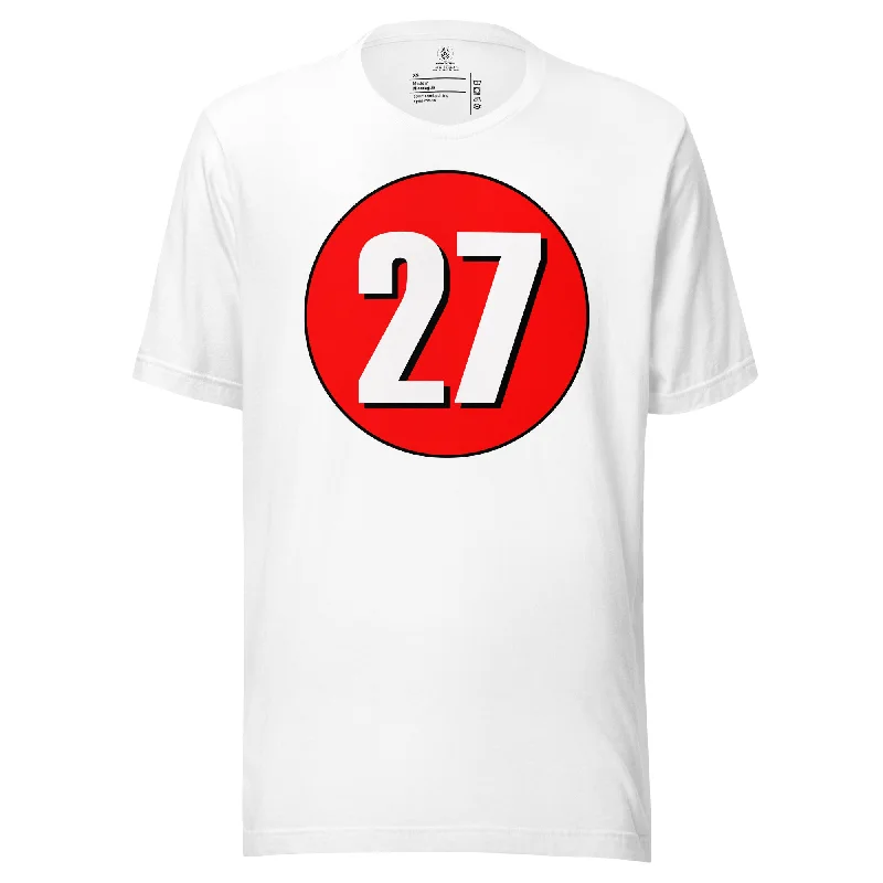 Unisex t-shirt: White on Red 27