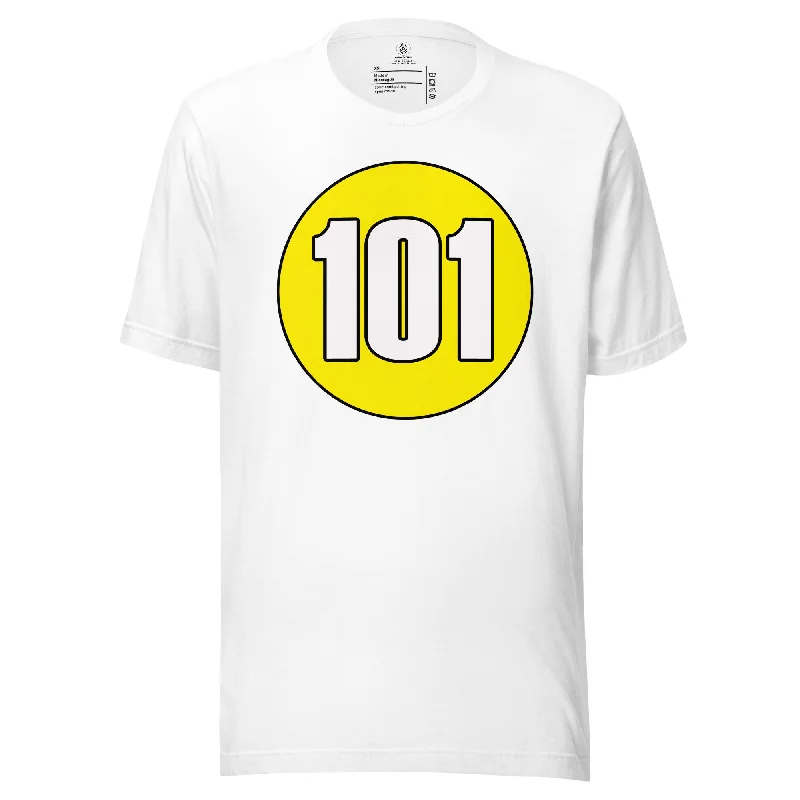 Unisex t-shirt: White on Yellow 101