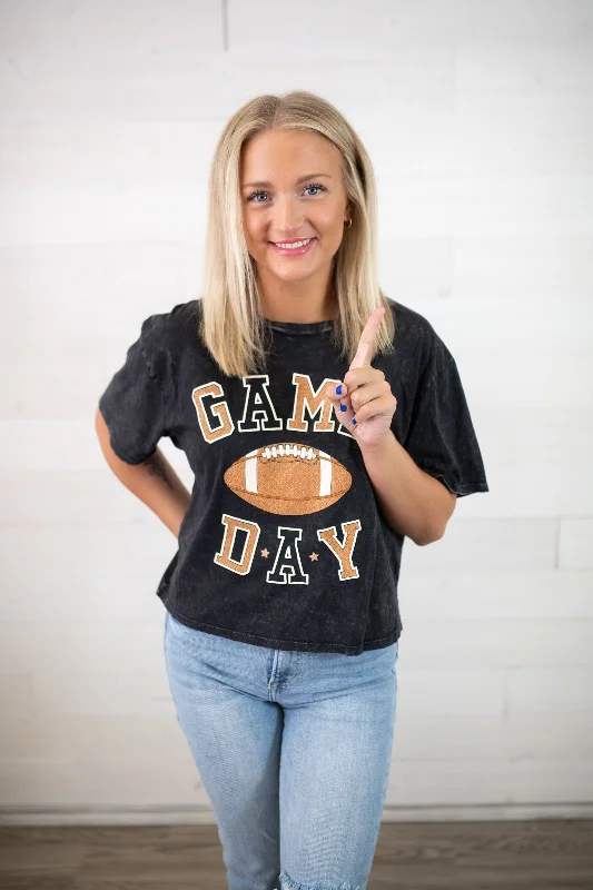 Vintage Gameday Puff SS Crop Graphic Tee-Black