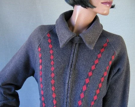 30s 40s Vintage Winter Jacket Women's Ski Sport Deco Geometric Trim M/L Apolda New York VFG Cravenette Striped Jacket Polka Dot Jacket Floral Jacket
