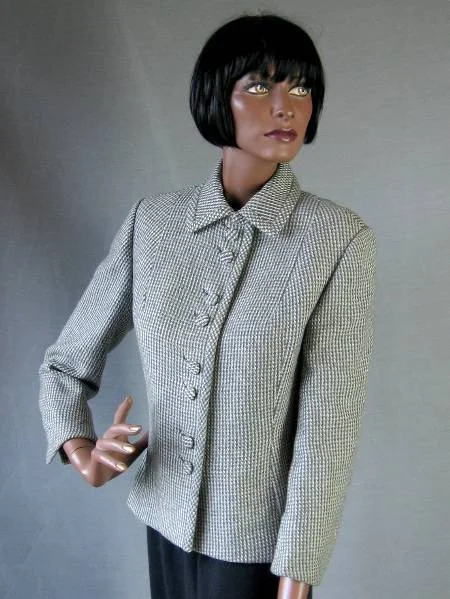 50s Women's Jacket Vintage Blue Tweed Suit Cashmere? M/L Marguerite Walter VFG Denim Jacket Leather Jacket Suede Jacket