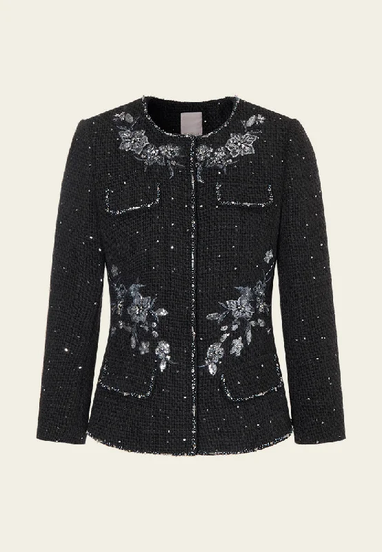 Sequin-detail Embroidered Flap Pocket Jacket Nylon Fabric Polyester Fabric Spandex Fabric Sequin-detail Embroidered Flap Pocket Jacket Nylon Fabric Polyester Fabric Spandex Fabric
