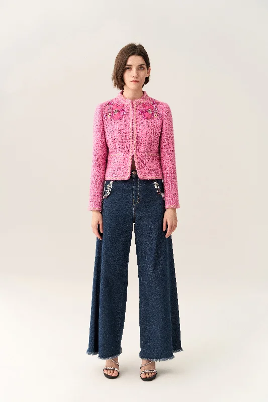 Vibrant Celebrative Cropped Jacket Boat Neck Shawl Collar Notched Collar