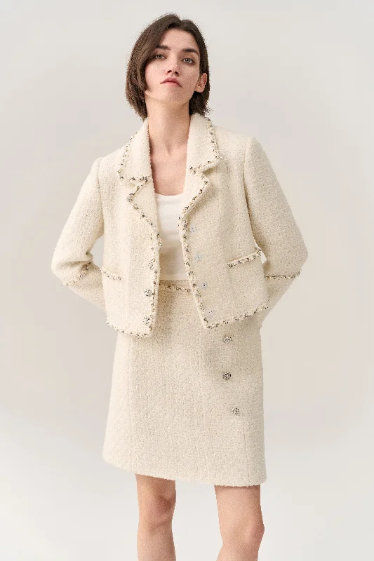 Cropped Embellished Lapel Jacket Hoodie Zip-Up Jacket Button-Up Jacket