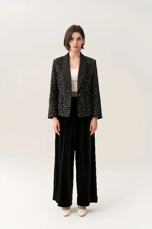 Sequin-and-pearl Embellished Peak Lapel Jacket Knit Fabric Woven Fabric Fleece Fabric Sequin-and-pearl Embellished Peak Lapel Jacket Knit Fabric Woven Fabric Fleece Fabric