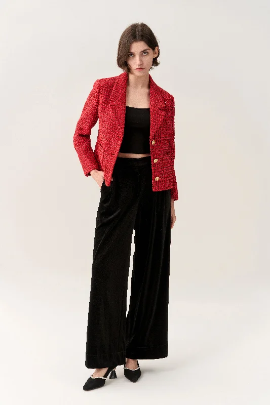 Checked Golden Button Notch Lapel Jacket Striped Jacket Polka Dot Jacket Floral Jacket