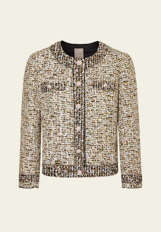 Contrasting-trim Mixed Tweed Jacket Appliqued Jacket Beaded Jacket Sequined Jacket
