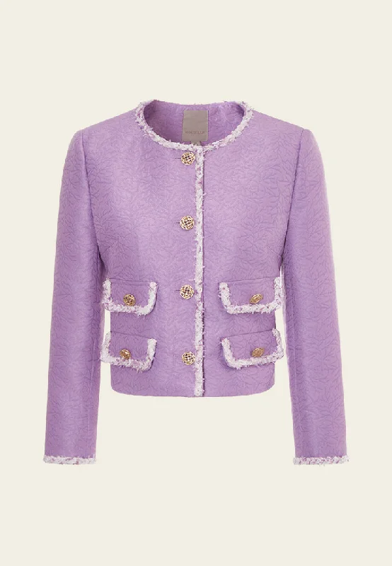 Slim-fit Cropped Jacquard Jacket Chenille Jacket Brocade Jacket Lace Jacket