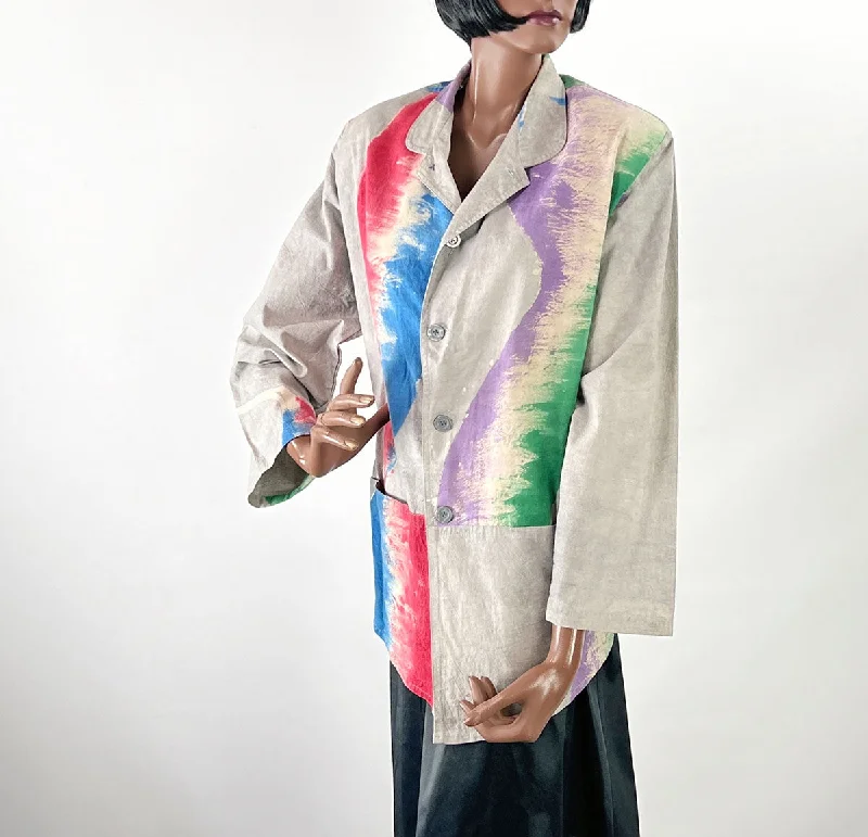 80s Unisex Jacket Wearable Art Oversize Extreme Vintage Punk New Wave Painted Brushstrokes VFG Notch Collar Jacket Peter Pan Collar Jacket Cowl Neck Jacket