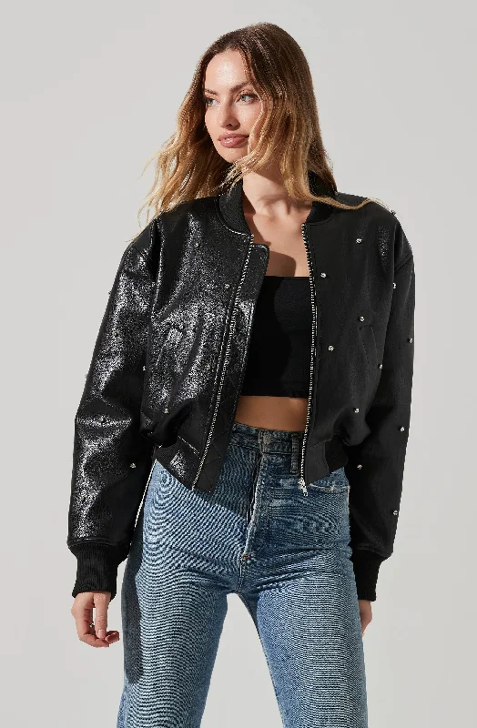 Avianna Embellished Faux Leather Jacket Chenille Fabric Brocade Fabric Lace Fabric