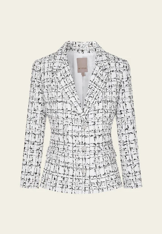 Black-and-white Checked Jacket Denim Fabric Leather Fabric Suede Fabric