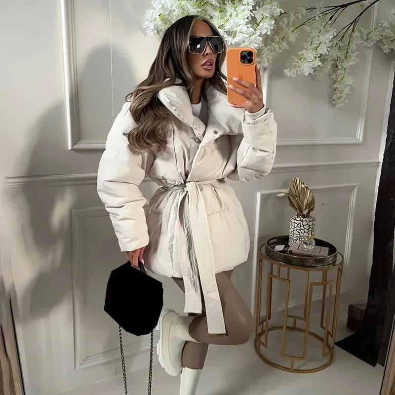 Bomber Belted Puffer Jacket Fleece Jacket Down Jacket Parka
