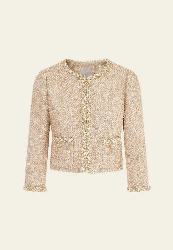 Braided-trim Frayed-detail Lurex Tweed Jacket Cardigan Sweater Pullover
