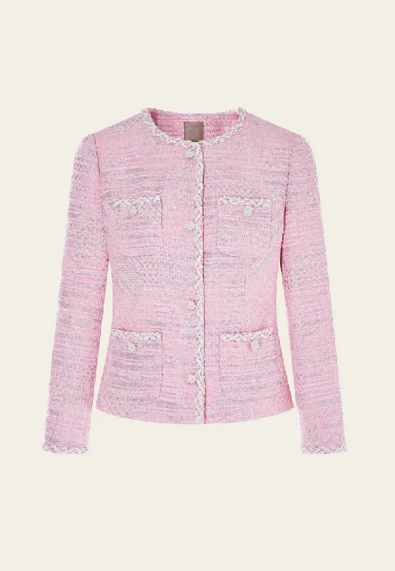 Braided-trim Lurex Patch-pocket Jacket Faux Fur Fabric Real Fur Fabric Shearling Fabric