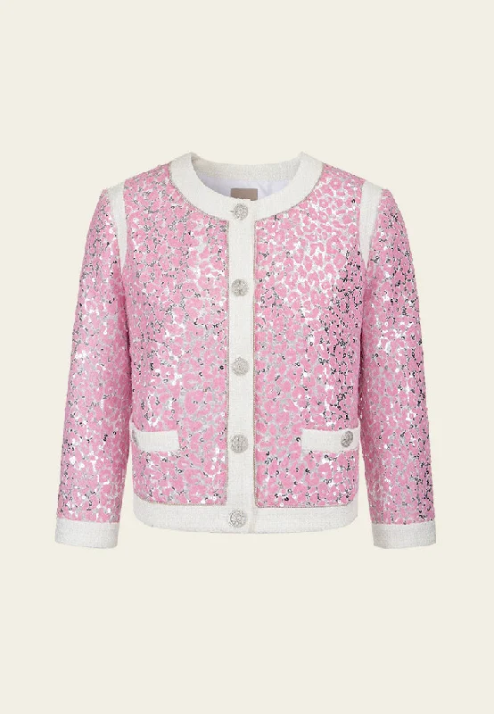 Contrasting-trim Sequined Jacket Insulated Jacket Fitted Jacket Loose Jacket