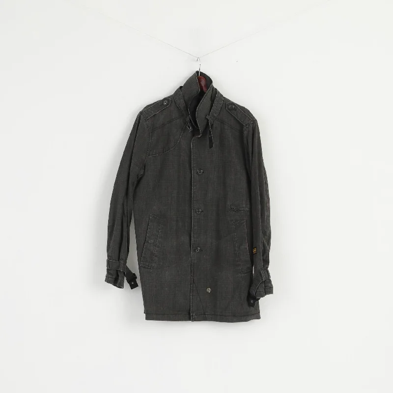 G-STAR RAW Women L (M) Jacket Grey Cotton New Garber Check Trench Snaps Classic Coat Tiered Jacket Buttoned Jacket Zippered Jacket