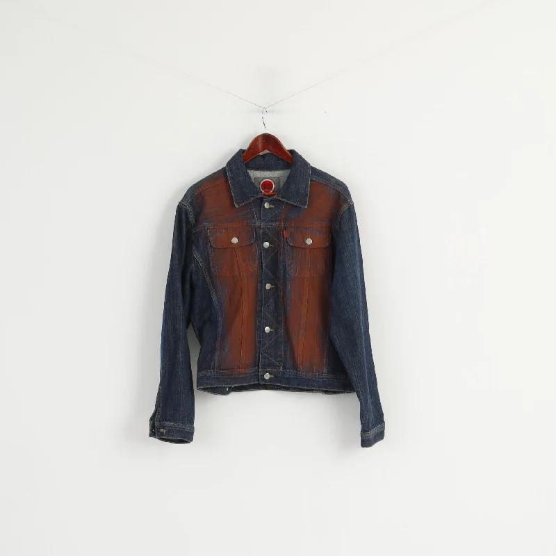 Lucky Strike Women XL Denim Jacket Navy Cotton Vintage Brick Faded Jeans Top Satin Jacket Silk Jacket Chiffon Jacket