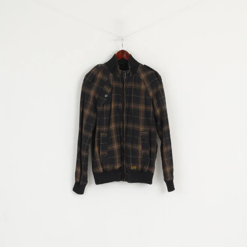 G-Star Raw Denim Women M Jacket Brown Astron Check Bomber Raglan Sleeve Zip Up Top Toggled Jacket Drawstring Jacket Belted Jacket