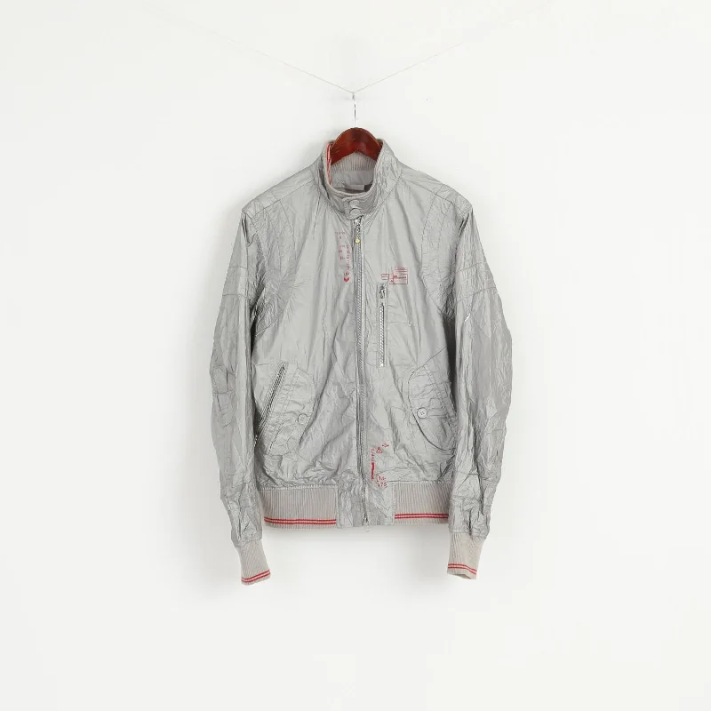 Diesel Women L Jacket Silver Shiny Full Zipper Bomber  Typ 78 Project Space Top Print Jacket Jacquard Jacket Embroidered Jacket