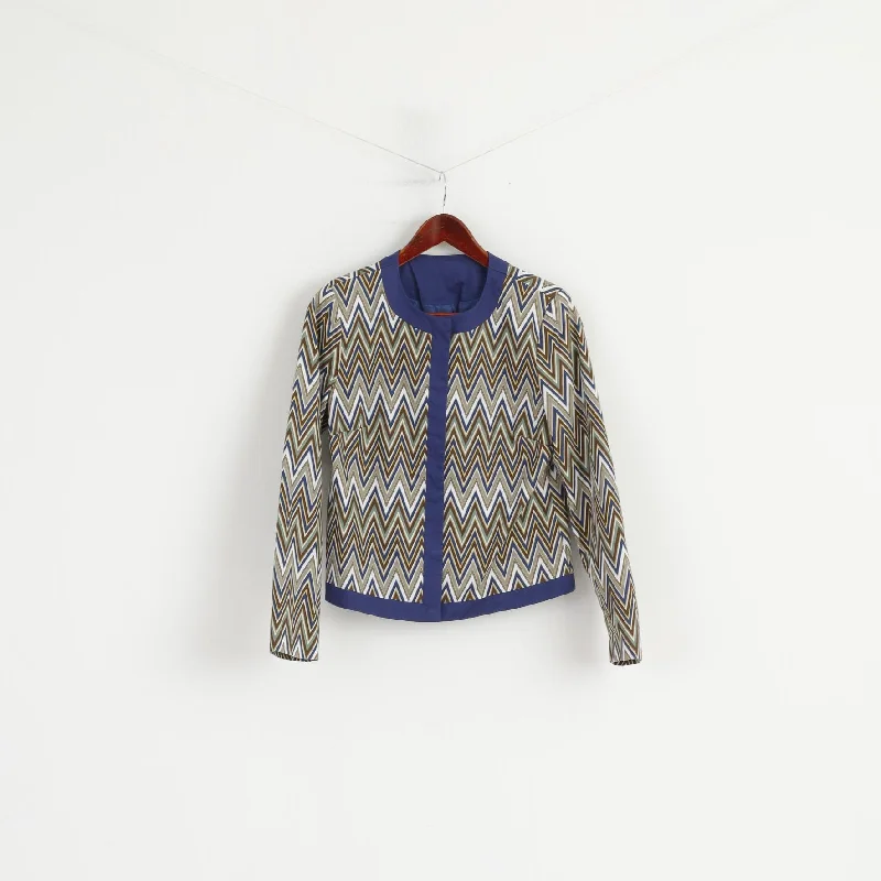 Vintage Womens 12 38 Jacket Blue Aztec Print Cotton Snaps Casual Blazer Top Wool Fabric Cashmere Fabric Tweed Fabric