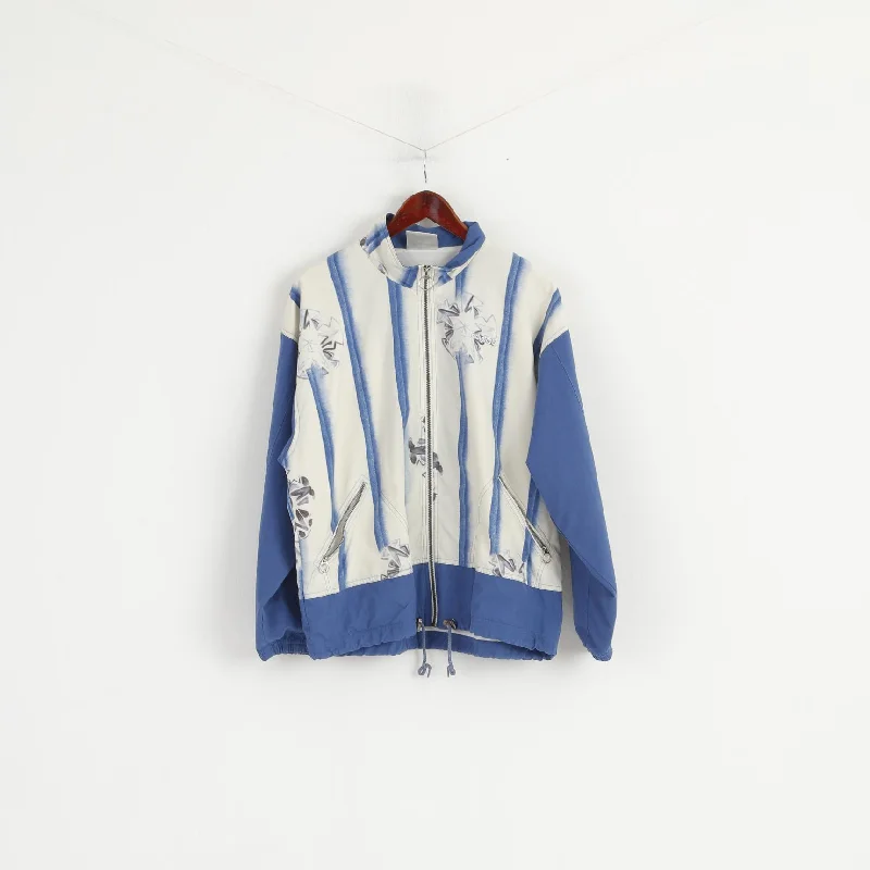 Adidas Women 10 38 S Jacket Vintage Blue Nylon Full Zipper Lightweight Retro Top Belted Jacket Elasticated Jacket Padded Jacket