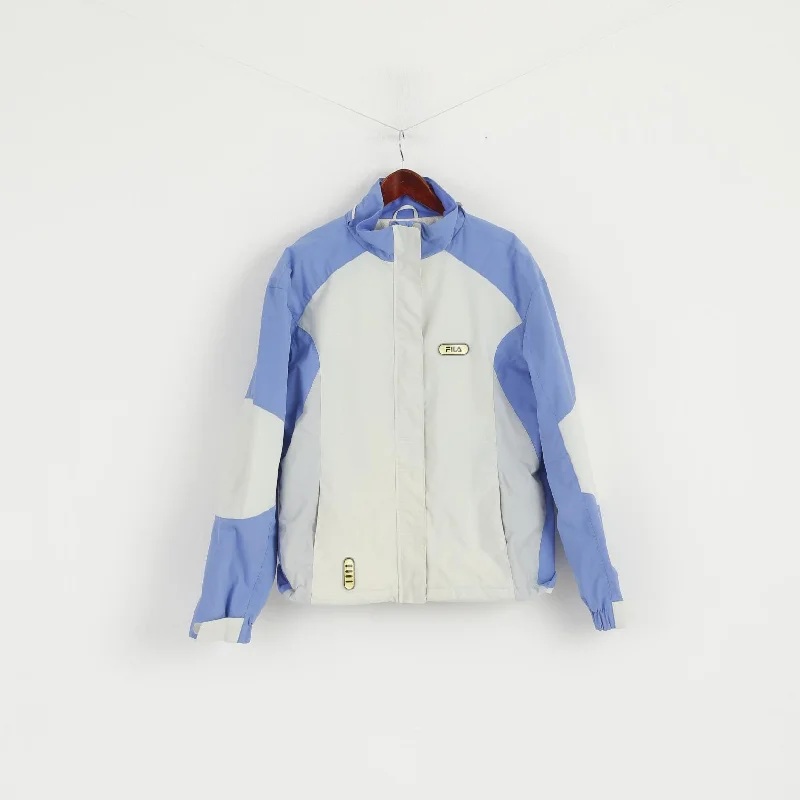 FILA Women 16 L Ski Jacket Beige Blue Snowboard Nylon Waterproof Zip Up Top Knit Jacket Woven Jacket Fleece Jacket