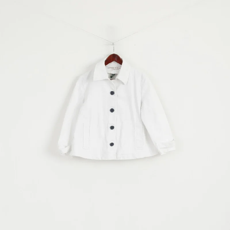 Ralph Lauren Jeans Co. Premium Women L Jacket White Cropped Cotton Blazer Keystone Stand-Up Collar Roll-Neck Collar Turtle Neck