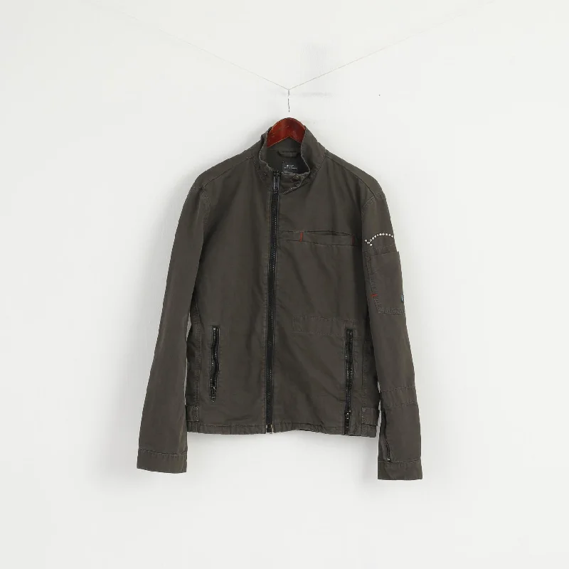 G-Star Raw Women XL Jacket Green Cotton Studs Jkt Military Zip Up Multi Pockets Top One-Shoulder Jacket Off-the-Shoulder Jacket Asymmetrical Jacket