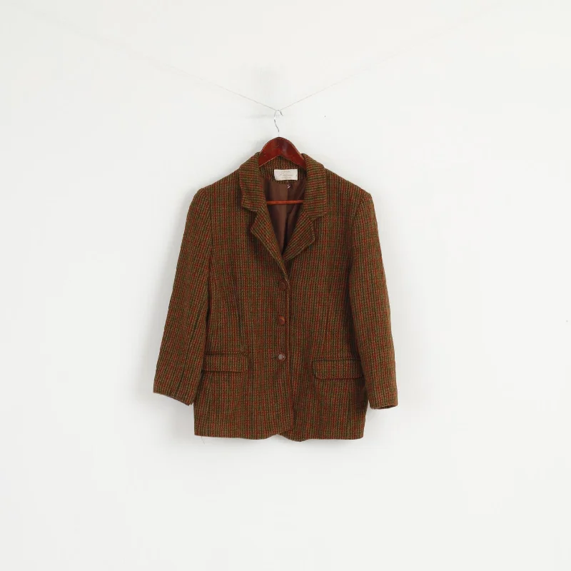 Eastex Women 14 40 M Jacket Brown Wool Houndstooth Vintage Classic Blazer Zippered Front Buttoned Front Snap Front