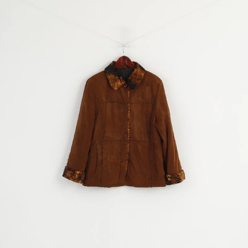 Vintage Women 16 44 XL Jacket Brown Animal Collar Visible Stitches Buttoned Top Appliqued Jacket Beaded Jacket Sequined Jacket