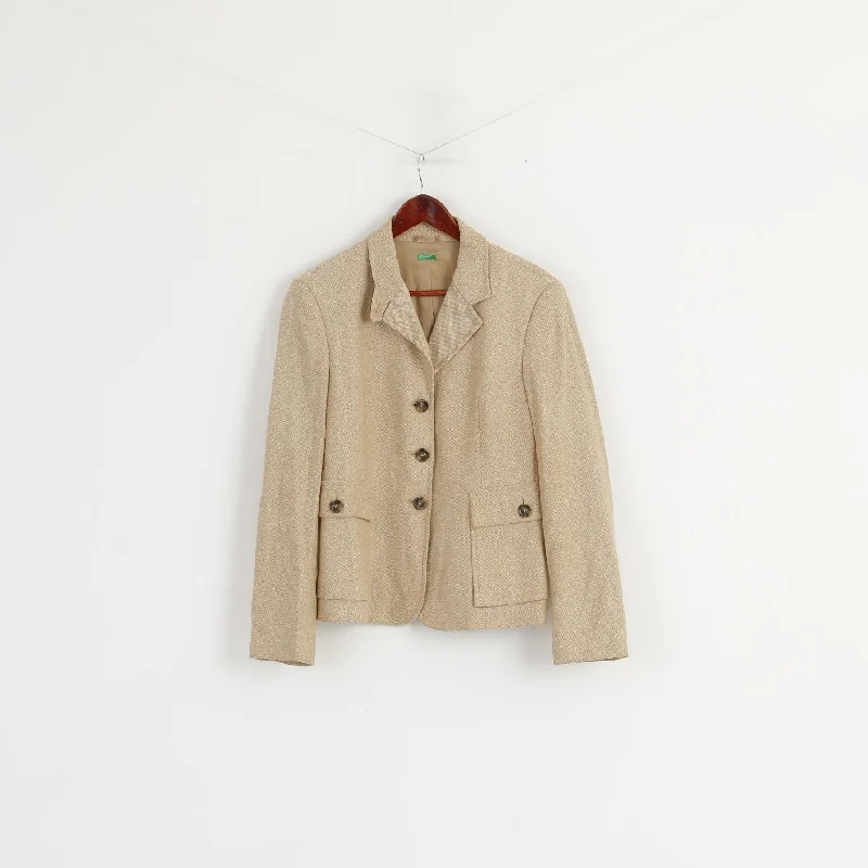 United Colors Of Benetton Women 46 M Blazer Beige Single Breasted Wool Jacket Mesh Jacket Canvas Jacket Denim Jacket