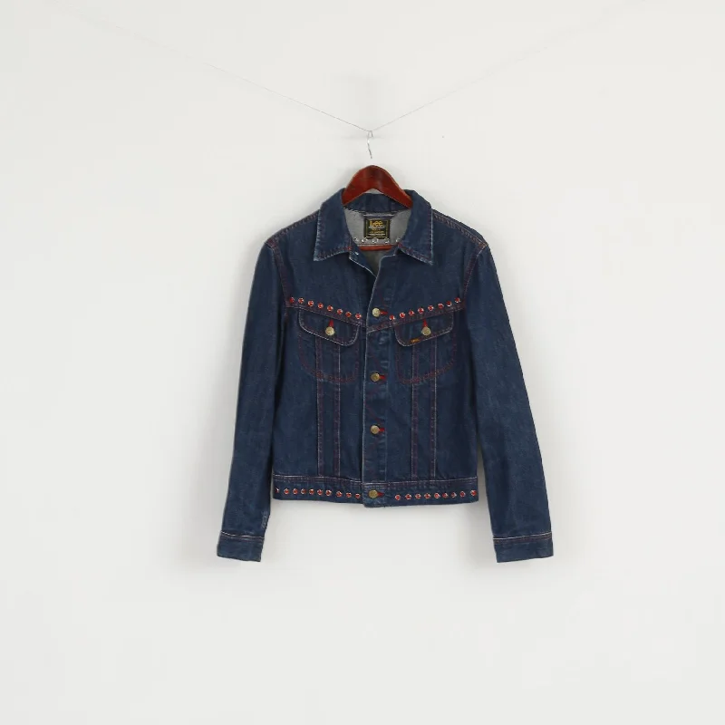 Lee Premium Quality Women L (M) Denim Jacket navy Jeans Slim Cotton Detailed Top V-Neck Jacket Boat Neck Jacket Square Neck Jacket