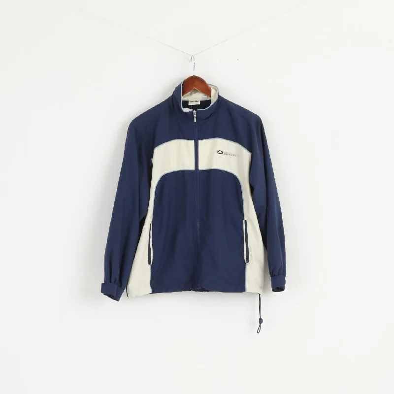 Ellesse Women 12 38 Jacket Blue Cream Lightweight Zip Up Mesh Lined Activewear Top One-Shoulder Jacket Off-the-Shoulder Jacket Asymmetrical Jacket