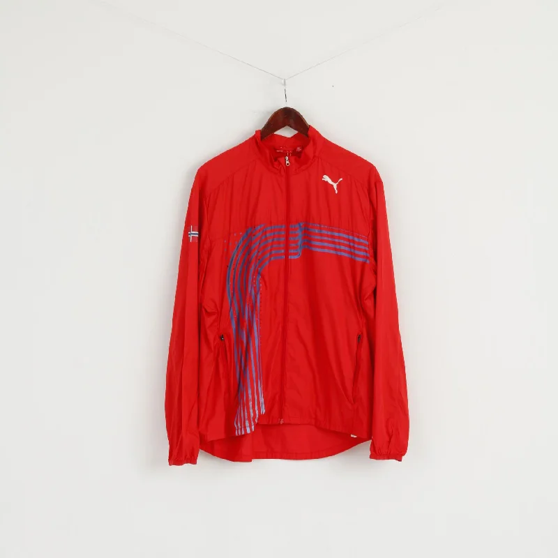 Puma Women 14 L Jacket Red Full Zipper Lightweight Norway Run Active Top Embroidered Jacket Appliqued Jacket Beaded Jacket