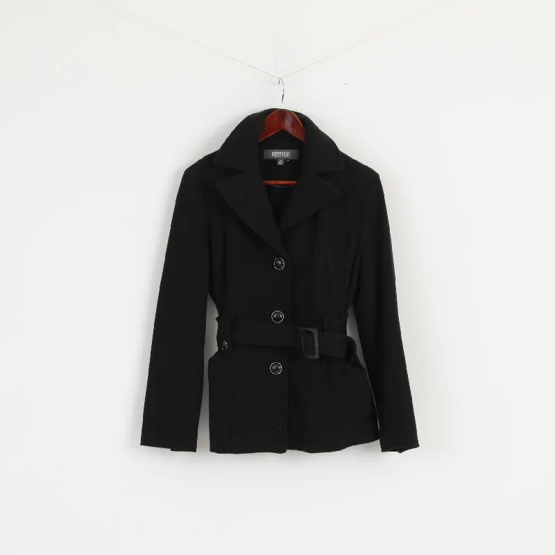 Kenneth Cole Reaction Women M Jacket Black Soft Cotton Belted Fit Casual Top Fleece Jacket Down Jacket Parka