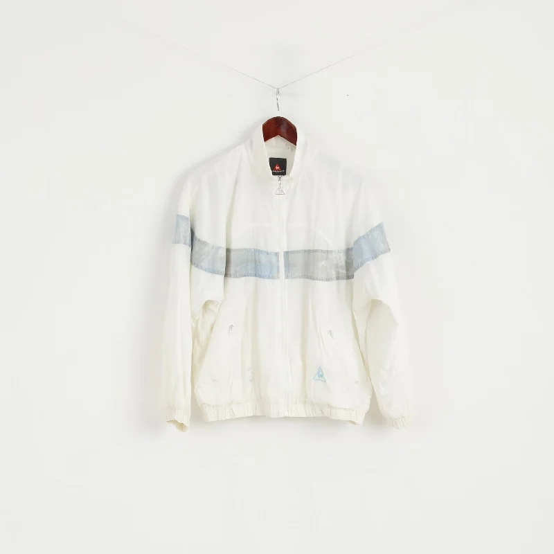 Le Coq Sportif Women 10 38 S Track Jacket Cream Vintage  Nylon Zip Up Festival Top Mesh Jacket Canvas Jacket Denim Jacket