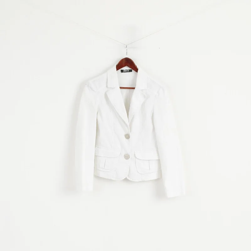Dolce & Gabbana Women L (S) Blazer White Cotton Stretch Made in Italy Jacket Toggled Jacket Drawstring Jacket Belted Jacket