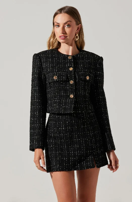 Covina Tweed Cropped Jacket Herringbone Jacket Checkered Jacket Solid Jacket